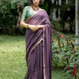 Suta Purple Cotton Solid Saree Without Blouse-picture-12