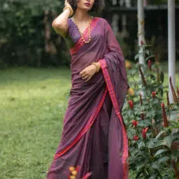Suta Magenta Cotton Solid Saree Without Blouse-picture-34