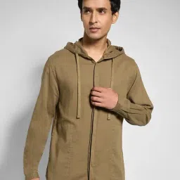 7 Alt By Pantaloons Olive Green Cotton Relaxed Fit Hooded Shirts-image-104