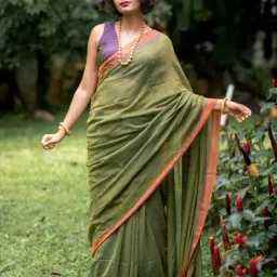 Suta Green Cotton Solid Saree Without Blouse-picture-20