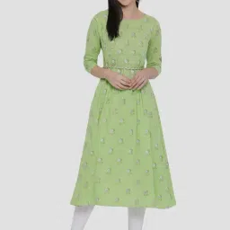 Span Green Cotton Printed A Line Kurta-image-59