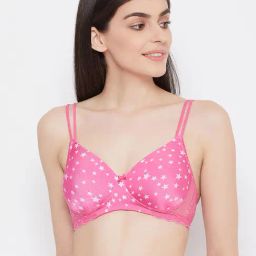 Clovia Pink Geometric Print Non Wired Padded T-Shirt Bra-image-12
