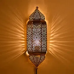 Homesake Antique Gold Vintage Filigree Moroccan Wall Sconce Lamp - Set of 1-image-56