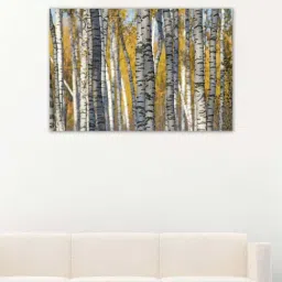 999store Grey & Yellow Birch Forest In Autumn Canvas Painting-23