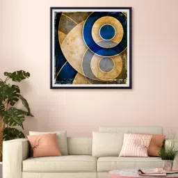 999store Yellow & Blue Circle Abstract Printed Canvas Painting-48