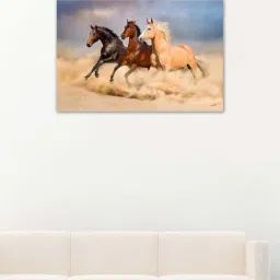 999store Brown & Blue Group Of Horse Run Gallop In Sand Canvas Painting-29