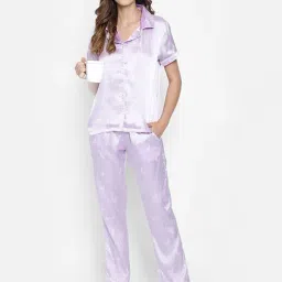 Clovia Purple Printed Shirt With Pyjamas-picture-4