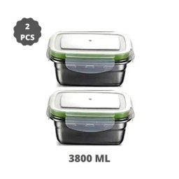 Femora High Steel Rectangular Lunch Box with Air Tight Lid (3800 ml) - Set of 2-7