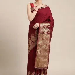 Mimosa Maroon Silk Woven Saree With Unstitched Blouse-picture-23