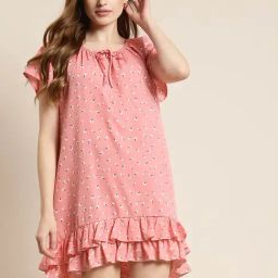 Qurvii Pink Printed High Low Dress-image-75