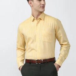 Peter England Yellow Cotton Regular Fit Shirt-image-35