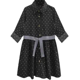A.T.U.N. Girls Black & White Printed Full Sleeves Shirt Dress-picture-6