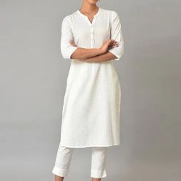 Aurelia White Cotton Straight Kurta-picture-1