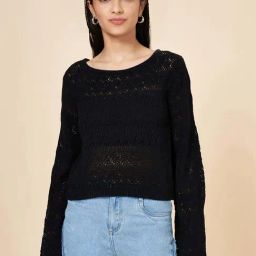 Coolsters by Pantaloons Girls Jet Black Self Full Sleeves Sweaters & Cardigans-image-39