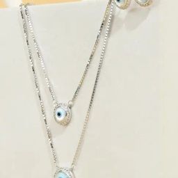Touch925 925 Pure Silver Double Layer Evil Eye Necklace Set-image-36