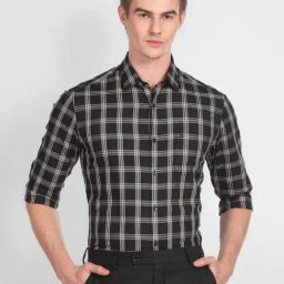 Arrow Black Cotton Slim Fit Checks Shirt-picture-3
