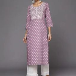 Varanga Purple Cotton Embroidered Straight Kurta-20