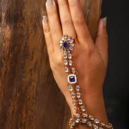 Zaveri Pearls Clear & Blue Alloy Hand Harness-1