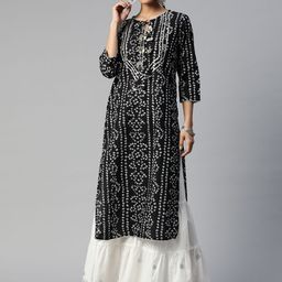 SVARCHI Women Black & White Bandhani Printed Gotta Patti Kurta with Sharara-5