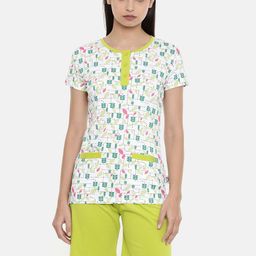 zebu Women Lime Green & White Printed Night suit-image-87