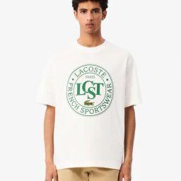 Lacoste White Loose Fit Printed T-Shirt-image-52