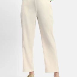 MADAME Off White Straight Fit Mid Rise Trousers-image-90