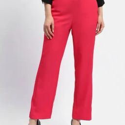 MADAME Pink Straight Fit Mid Rise Trousers-image-66