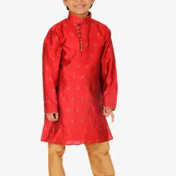 Pro-Ethic Style Developer Kids Red & Beige Printed Full Sleeves Kurta with Pyjamas image 3