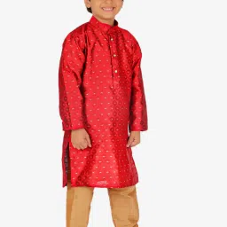 Pro-Ethic Style Developer Kids Red & Beige Printed Full Sleeves Kurta with Pyjamas image 3