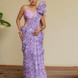 Mirchi Fashion Purple Organza Floral Printed Saree For Women-picture-26