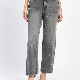 MADAME Grey Cotton Embellished Mid Rise Jeans-image-25