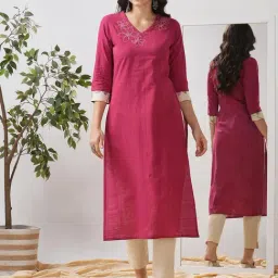 Kami Kubi Pink Cotton Floral Kurti-picture-43