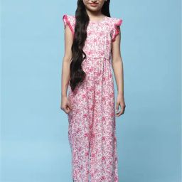 BIBA Girls Pink & White Floral Print Jumpsuit-image-80