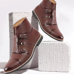 FAUSTO Men Brown PU High-Top Flat Boots-image-90