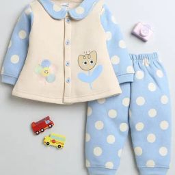 Bumzee Girls Beige & Blue Embroidered Full Sleeves Shirt With Pants-image-16
