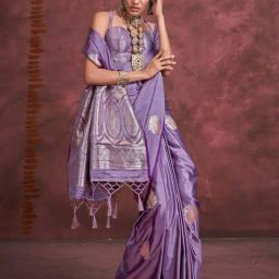 Saree Mall Lavendar Satin Self Saree with Blouse Piece-picture-46