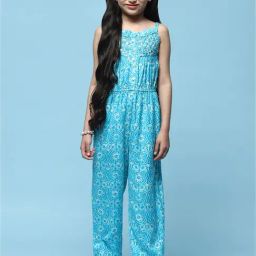 BIBA Girls Aqua Blue Floral Print Jumpsuit-image-82