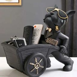 Smokey Cocktail Black Resin Bulldog Carrying Cart Sculpture-image-84