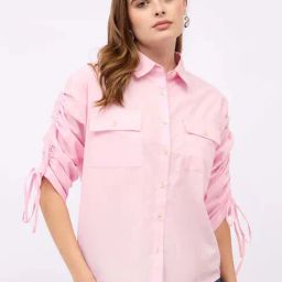 Styli Pink Cotton Over Sized Shirt-image-8