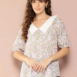 Qurvii Grey Floral Print Top-picture-30