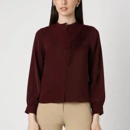 Van Heusen Maroon Striped Shirt-36