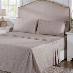 Maspar Seamless Scroll Neutral Cotton Printed 400 TC King Flat Bedsheet with 2 Pillow Cases-image-88