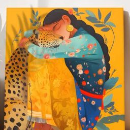 Art Street Women With Tiger Madhubani Floral Canvas Modern Art Paintings-image-26