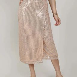 Campus Sutra Beige Regular Fit Embellished Skirt-picture-1