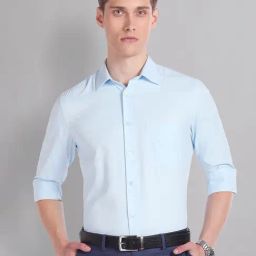 AD by Arvind Light Blue Regular Fit Textured Shirt-image-30