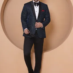 FAVOROSKI Men Embroidered Relaxed Fit Wedding Sequence Velvet Blazer-28