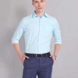 AD by Arvind Light Blue Regular Fit Textured Shirt-image-97