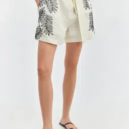 Cover Story White Solid Embroidered Shorts-image-10