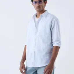 WES Casuals by Westside Blue Striped Relaxed-Fit Cotton-Blend Shirt-picture-45
