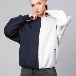 Fitkin Women Navy Blue & Grey Melange Pure Cotton Colourblocked Winter Sweatshirt-picture-19